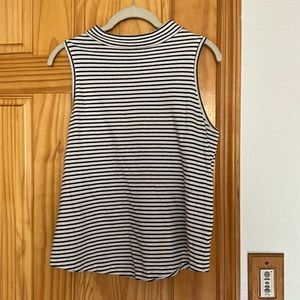 Black + white striped mock neck tank - 100% cotton